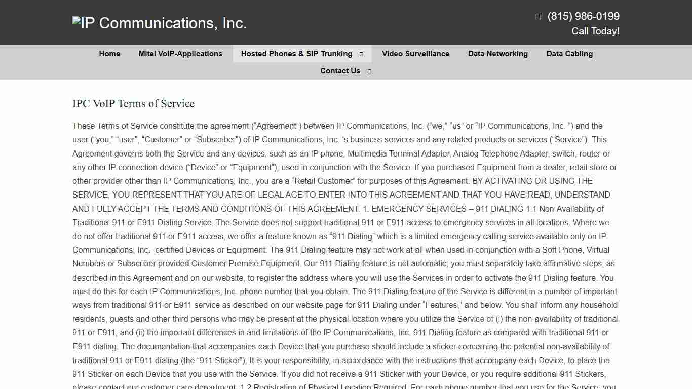 IPC VoIP Terms of Service - IP Communications, Inc.